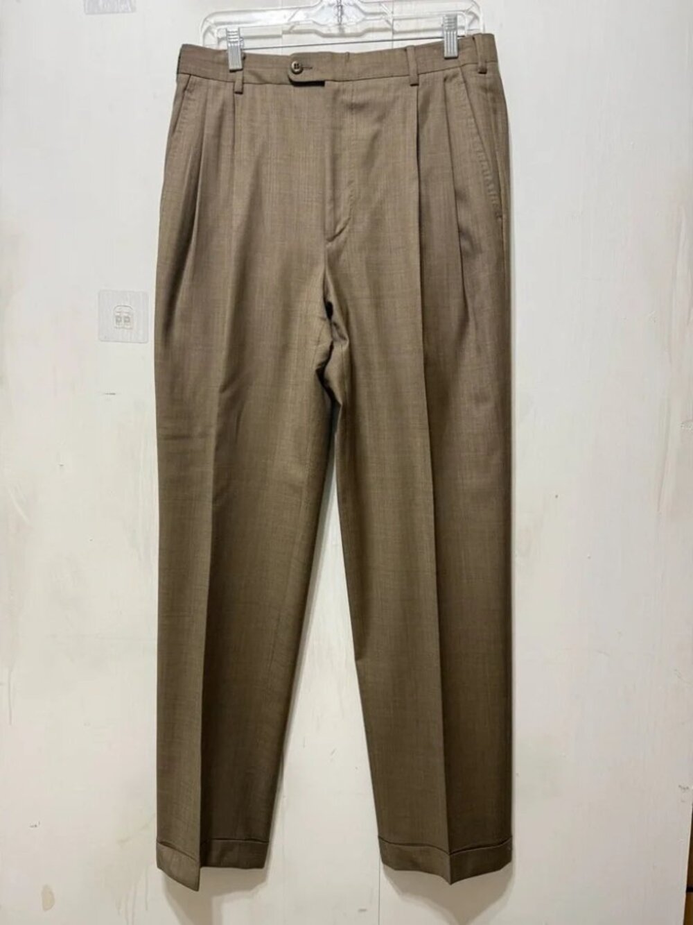 Zanella Men's Tan Pleated Ing Loro Piana Dress Pants